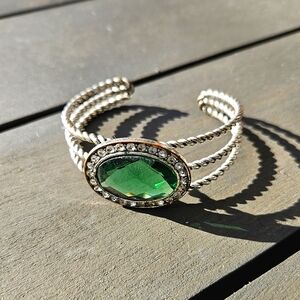 Costume Jewel Green Stone Silver Bangle Bracelet Adjustable Metal Cosplay Cute